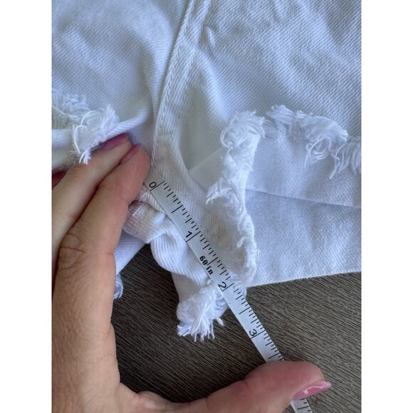 Free People White Denim Lasso Cut Off Shorts High Rise Distressed 24 - Picture 6 of 7